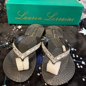 Lauren Lorraine Black and Silver Embellished Sandals